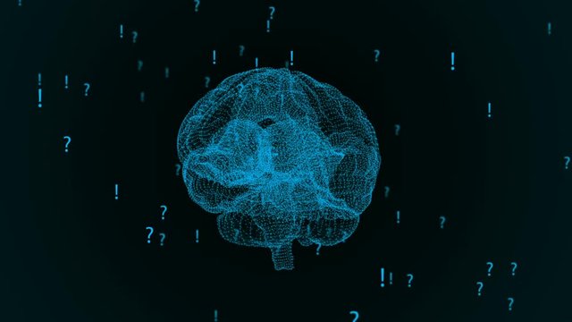 The human brain. Plexus with exclamation marks and question marks . Beautiful background. The concept of science, medicine and business. Loop animation