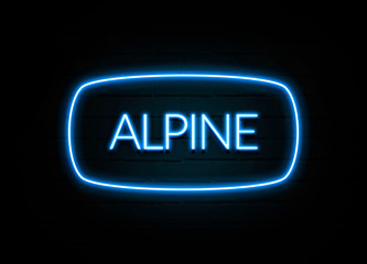 Alpine  - colorful Neon Sign on brickwall