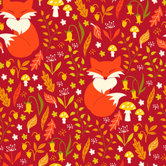 Obraz na płótnie Canvas Fox in Autumn Forest. Vector Illustration.