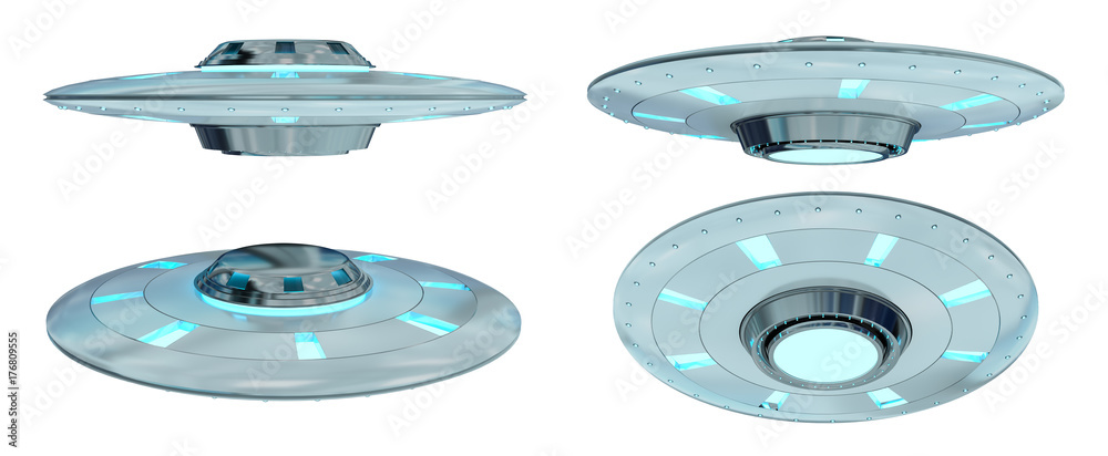 Poster vintage ufo collection isolated on white background 3d rendering