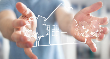 Businessman holding manuscript real estate plan project