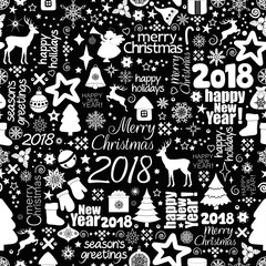 Christmas seamless pattern with holiday inscriptions