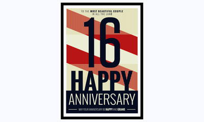 Fototapeta na wymiar 16 Years Happy Anniversary (Vector Illustration Poster Design)