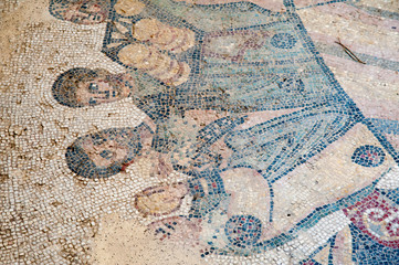 Old roman mosaics in the famous imperial Villa del Casale in Piazza Armerina, Sicily, Unesco world heritage of the 4th century A.C.