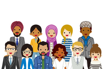 Assembling Multi Ethnic people, Waist up