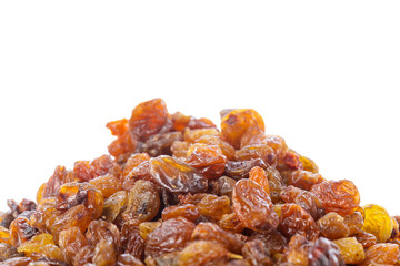 Dried raisins on a white background