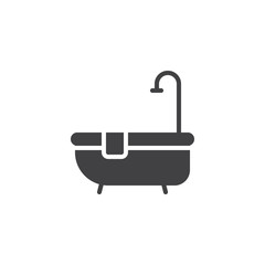 Fototapeta premium Hotel bathtub with shower icon vector, filled flat sign, solid pictogram isolated on white. Symbol, logo illustration.