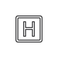 Letter H line icon, outline vector sign, linear style pictogram isolated on white. Symbol, logo illustration. Editable stroke