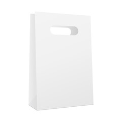 Blank paper shopping bag mockup isolated on white background. Vector illustration