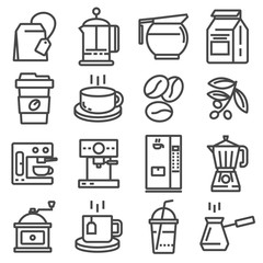 Vector line coffee icons set