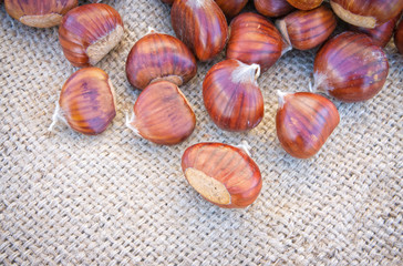 Organic chestnuts for sale with copy space