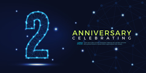 2 years anniversary celebrating numbers vector abstract polygonal silhouette. 2nd anniversary concept illustration consisting of point, mesh and lines