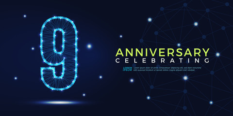 9 years anniversary celebrating numbers vector abstract polygonal silhouette. 9th anniversary concept. vector illustration