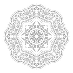 Black and white silhouette of snowflakes. Lace, round ornament and decorative border.
