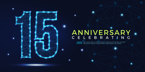 15 years anniversary celebrating numbers vector abstract polygonal silhouette. 15th anniversary concept. vector illustration
