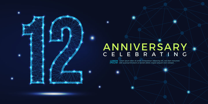 12 years anniversary celebrating numbers vector abstract polygonal silhouette. 12th anniversary concept. vector illustration