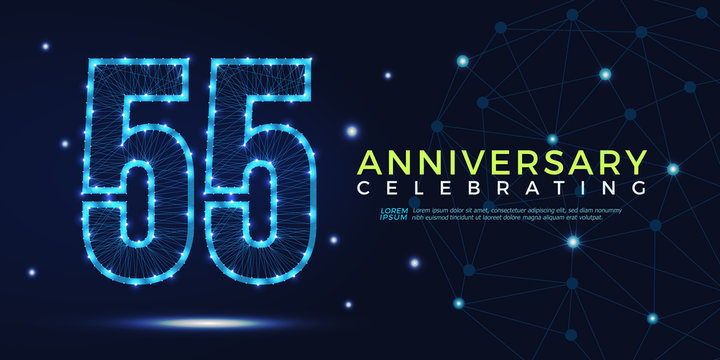 55 years anniversary celebrating numbers vector abstract polygonal silhouette. 55th anniversary concept. vector illustration