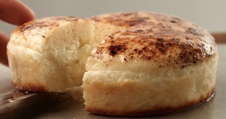 round cake cutted and taking off first slide off