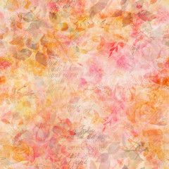 Obraz premium Toned seamless pattern with watercolor roses and faded texts
