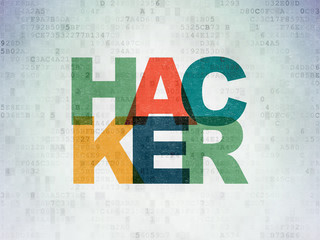 Safety concept: Hacker on Digital Data Paper background