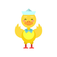 Funny little yellow duckling sailor cartoon character vector illustration