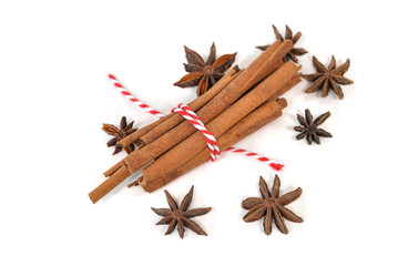 Star anise and cinnamon on white background - isolated