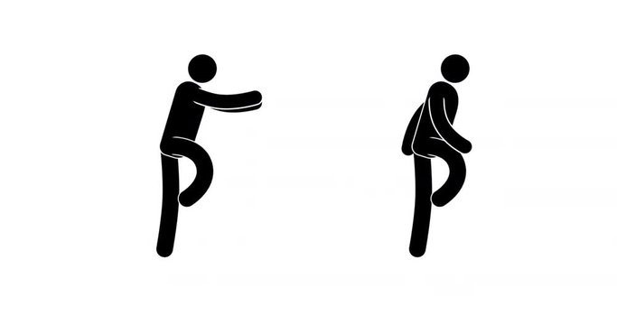 Pictogram man run cycle. Two options - icon people runs as usual and with arms outstretched. Looped 2D animation with alpha mask.