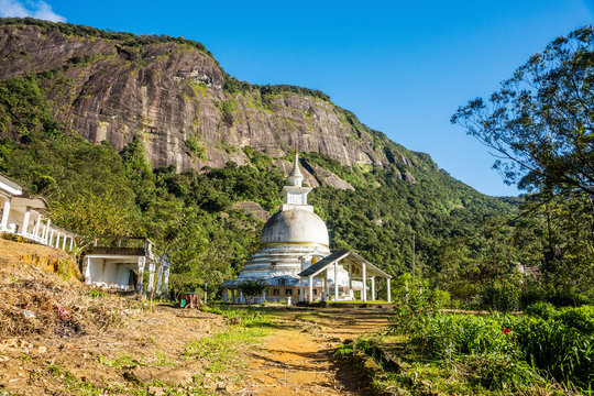 White buddist stupa on the way to the top of Adam's peak, Sri Lanka