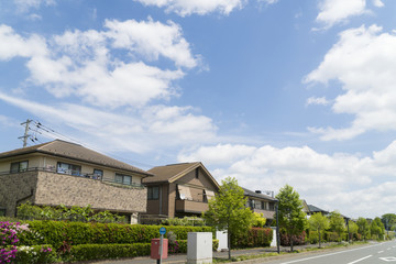 住宅街　イメージ　青空　新緑