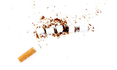 cut Cigarette  on a white background,top view