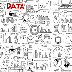 Data Doodle Icon vector set seamless background pattern eps10
