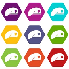 Military beret icon set color hexahedron