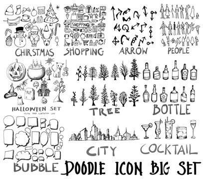 MEGA super collection set of icon doodles of christmas, shopping, arrow, people, halloween, tree, bottle, bubble, city, cocktail eps10