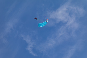 Skydivers in the sky