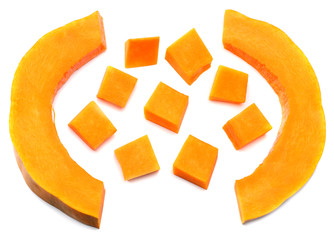 piece of pumpkin isolated on white background top view