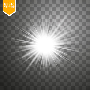 Glow light effect. Starburst with sparkles on transparent background. Vector illustration.