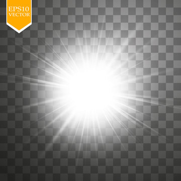 Glow light effect. Starburst with sparkles on transparent background. Vector illustration.