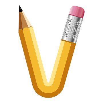 Letter v pencil icon, cartoon style