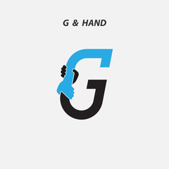 G - Letter abstract icon & hands logo design vector template.Italic style.Business offer,partnership symbol.Hope,help concept.Support,teamwork sign.Corporate business & education logotype symbol.