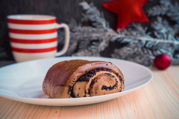 Fir branches with christmas decoration