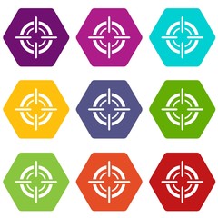 Target icon set color hexahedron