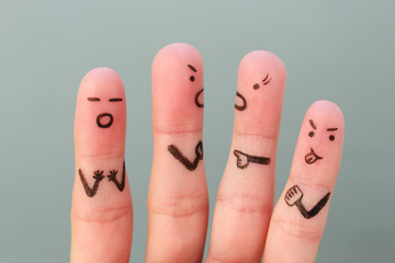 Fingers art of people during quarrel.  