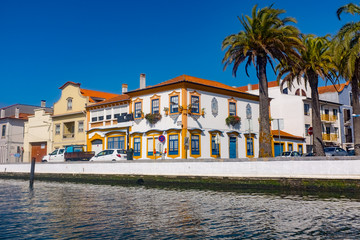 Traditional boats on the canal in Aveiro, Portugal