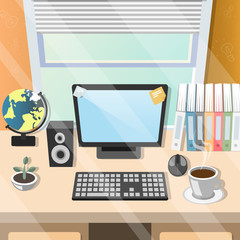 Workplace home table with office tools