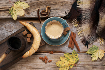 Cozy autumn still life with coffee