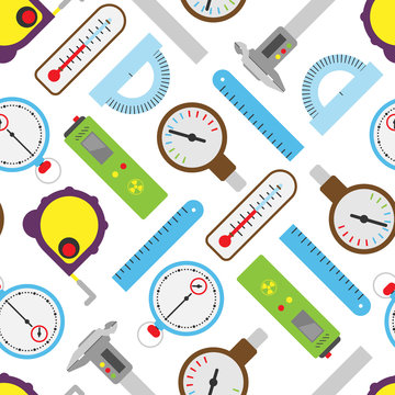 Measuring mechanism tools and electronic inspection devices engineering testing equipment seamless pattern background