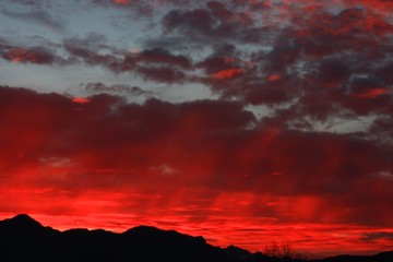red sunset over mountains, Slovenia