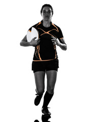 one rugby woman player in silhouette isolated on white backround