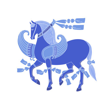 pegasus - mithical blue horse with wings on white background