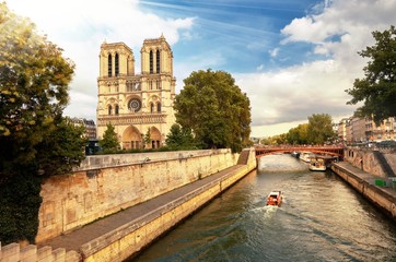 Notre-Dame Cathedral in Paris France with Siene River